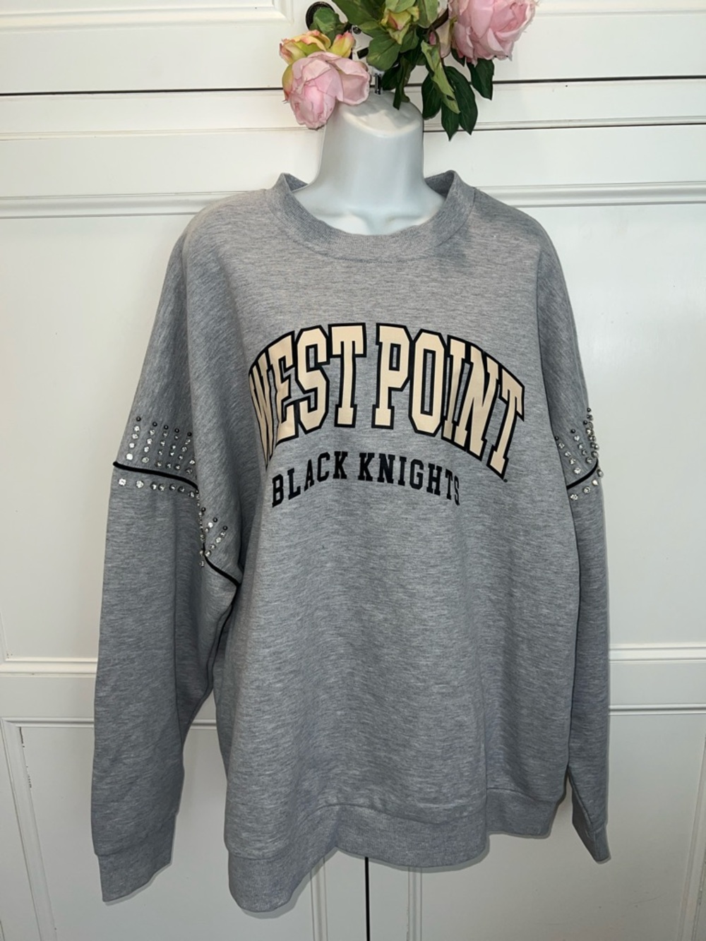 West Point Black Knights Gray Crewneck Sweatshirt with Stud Detail